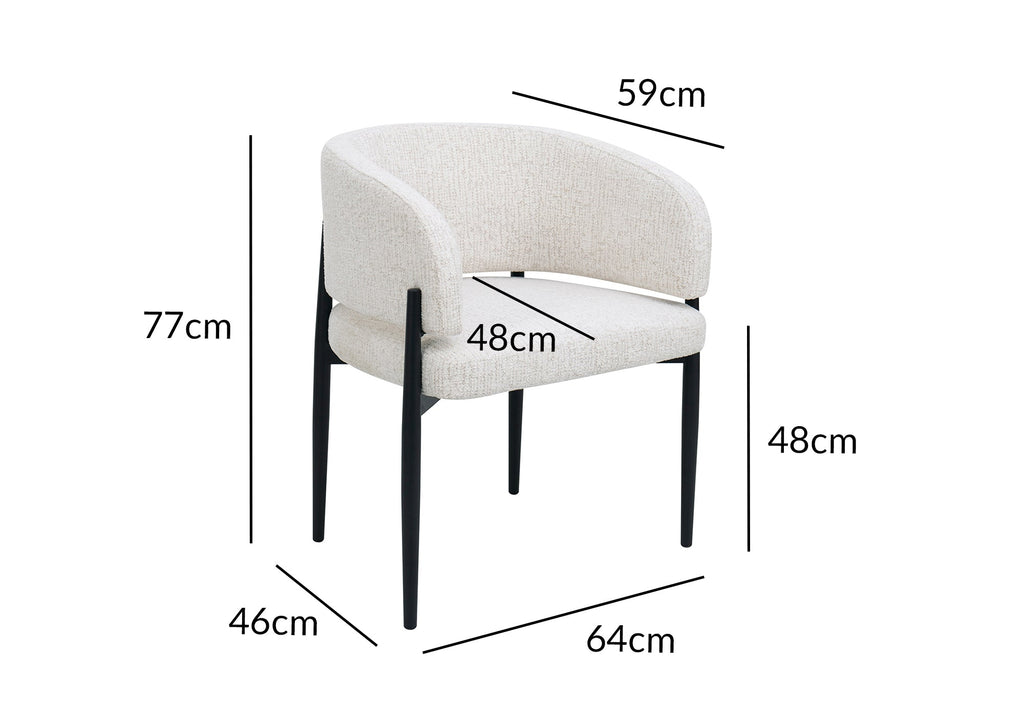 Lot de 2 chaises en velours tissé écru pieds en métal noir DIANA