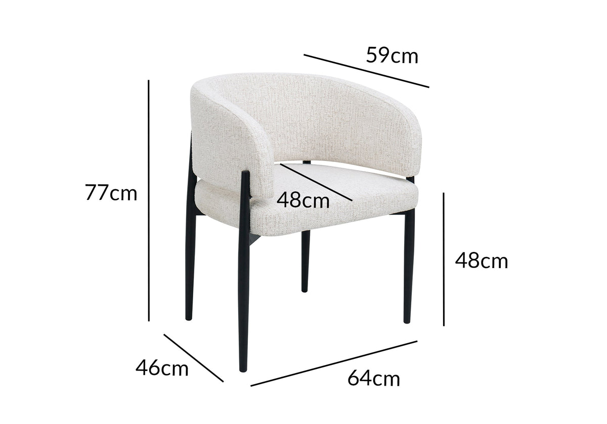Lot de 2 chaises en velours tissé écru pieds en métal noir DIANA