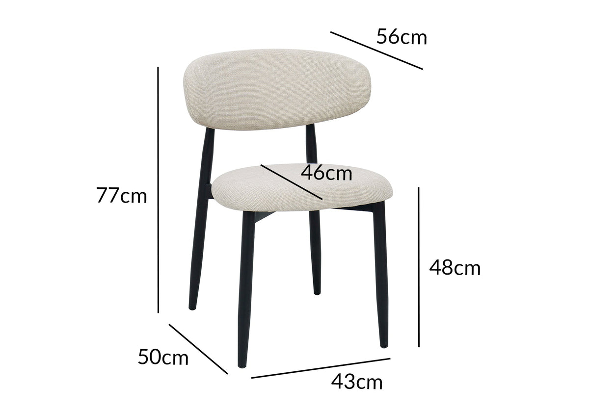 Lot de 2 chaises en tweed écru pieds en métal noir FLAVIA