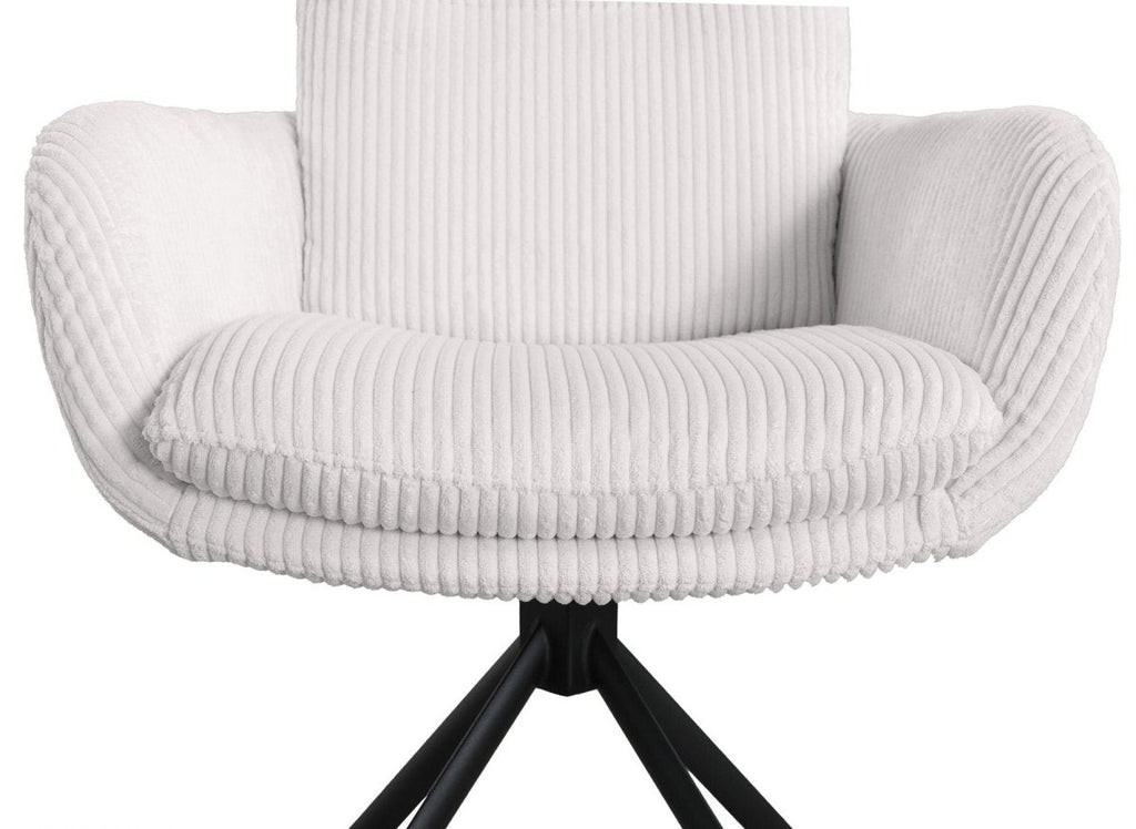 Chaise design avec accoudoirs en velours côtelé blanc écru LOLA