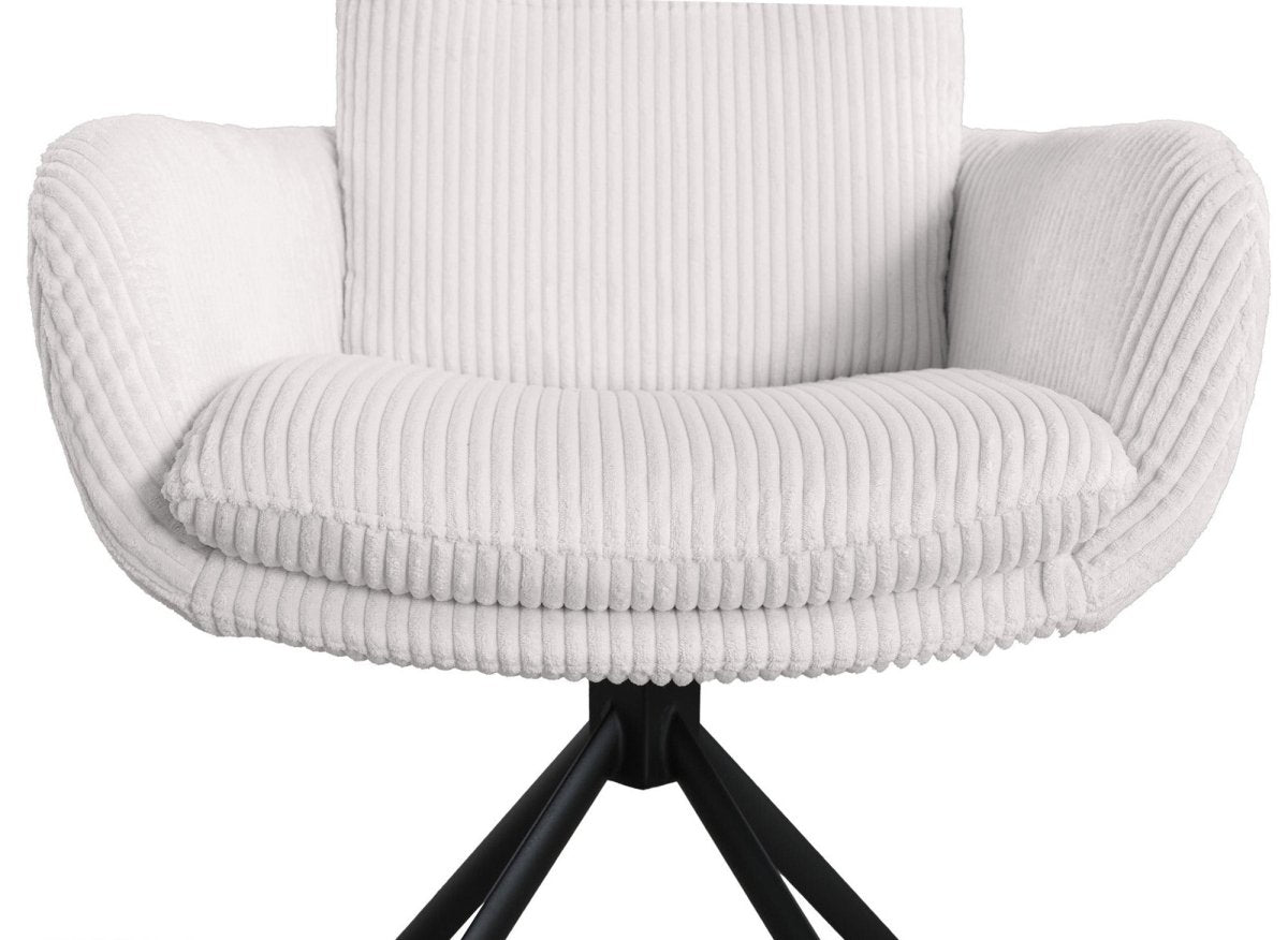Chaise design avec accoudoirs en velours côtelé blanc écru LOLA