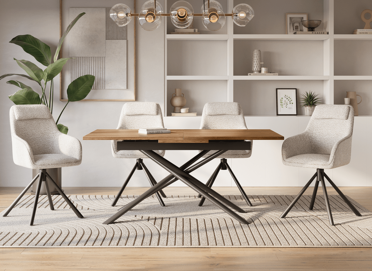 Chaise pivotante avec accoudoirs effet peau de mouton beige AGNES