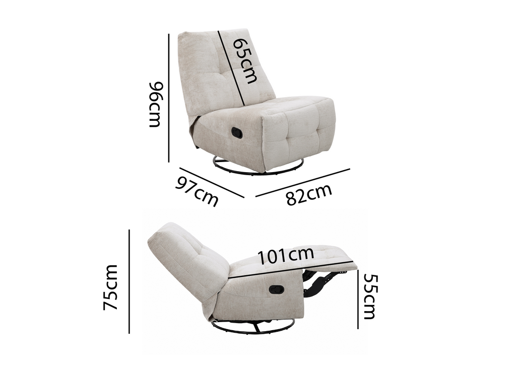Fauteuil relax pivotant en velours chiné beige LISON