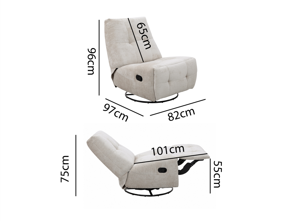 Fauteuil relax pivotant en velours chiné beige LISON