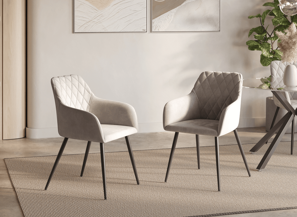 Lot de 2 chaises avec accoudoirs en velours beige KANA