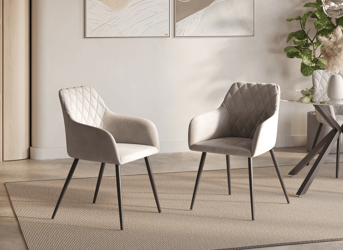 Lot de 2 chaises avec accoudoirs en velours beige KANA