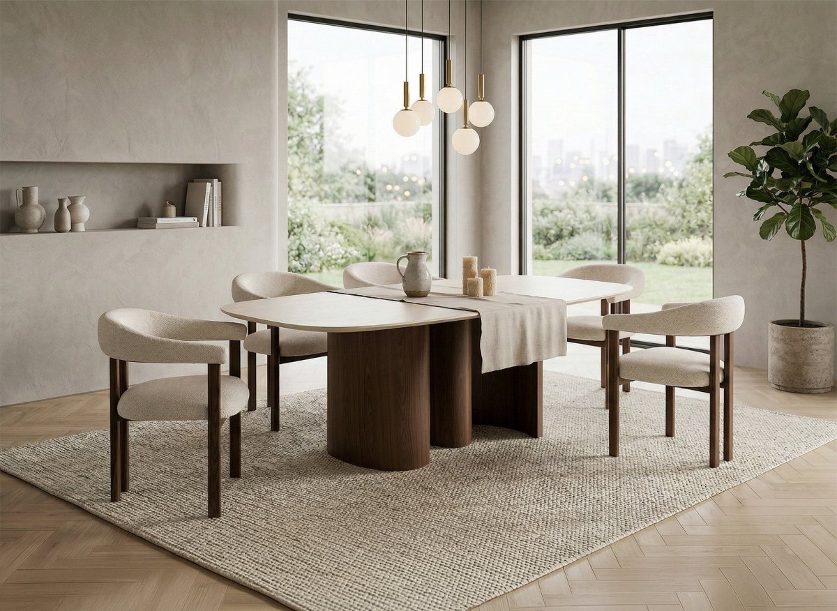 Lot de 2 chaises en tissu texturé écru pieds en métal marron ADRIANA