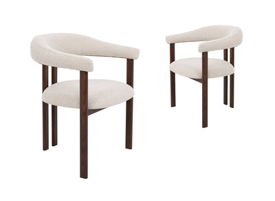 Lot de 2 chaises en tissu texturé écru pieds en métal marron ADRIANA