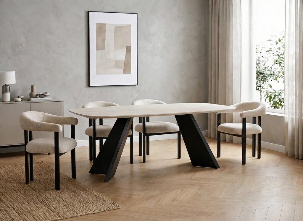 Lot de 2 chaises en tissu texturé écru pieds en métal noir ADRIANA