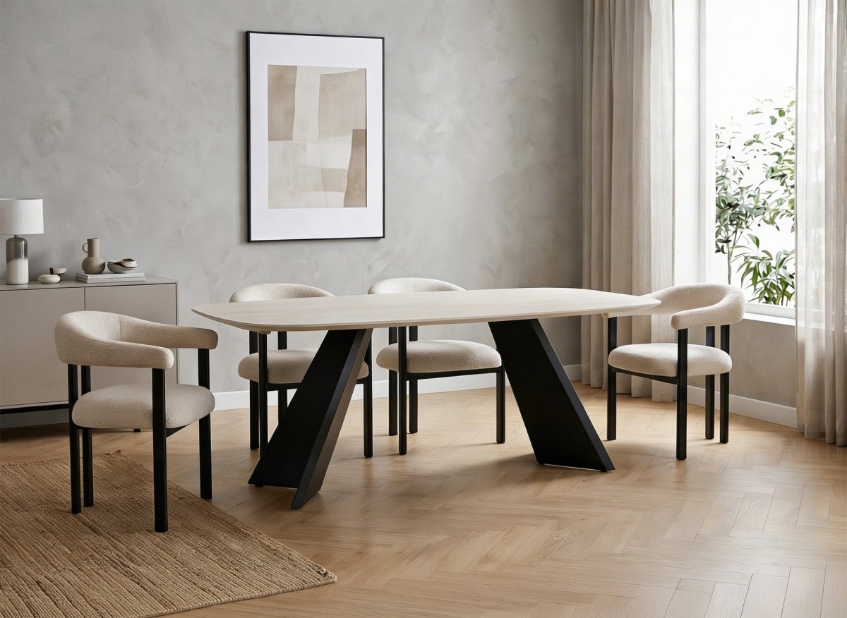 Lot de 2 chaises en tissu texturé écru pieds en métal noir ADRIANA