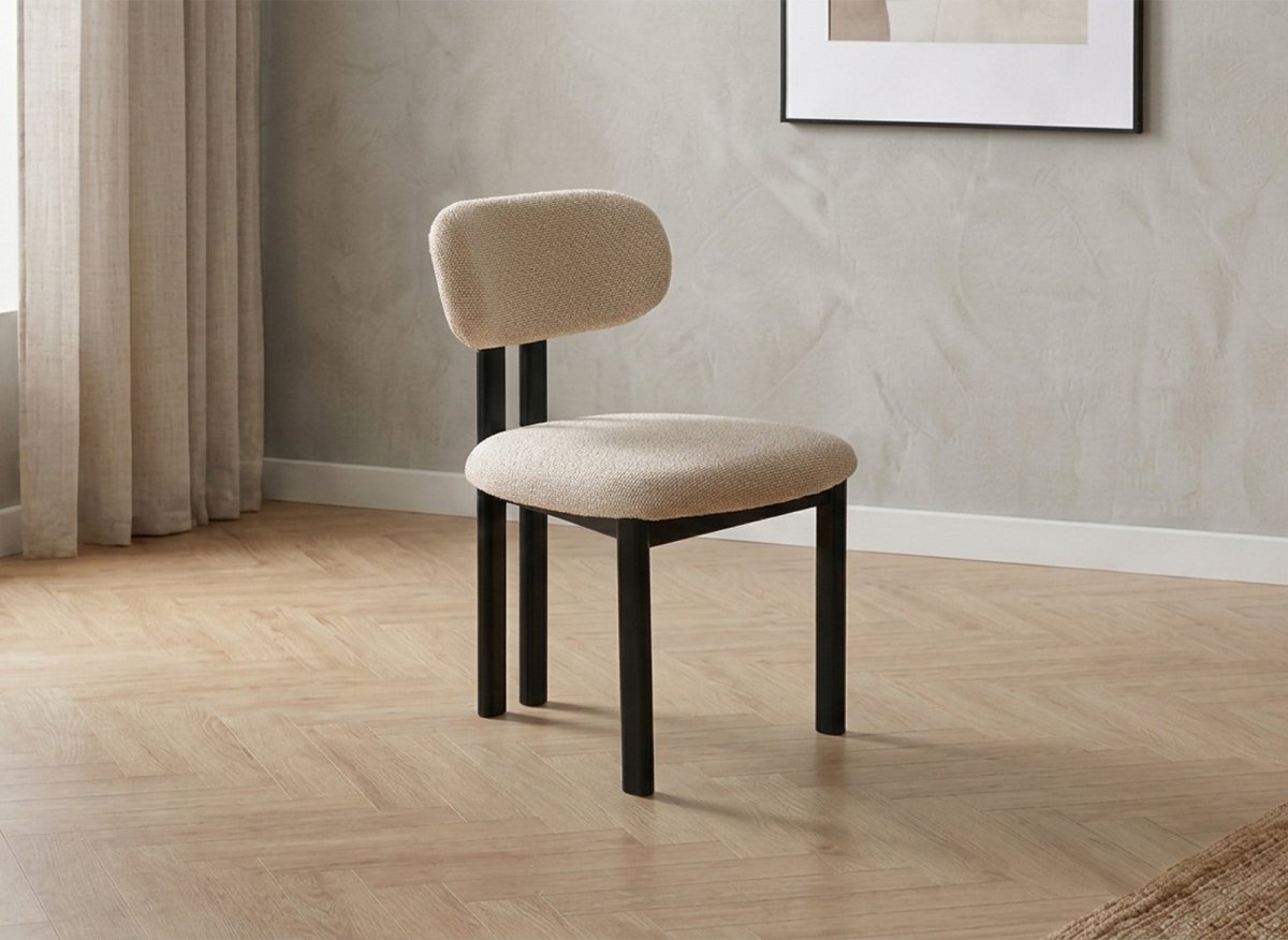 Lot de 2 chaises en tissu texturé écru pieds en métal noir LEONA
