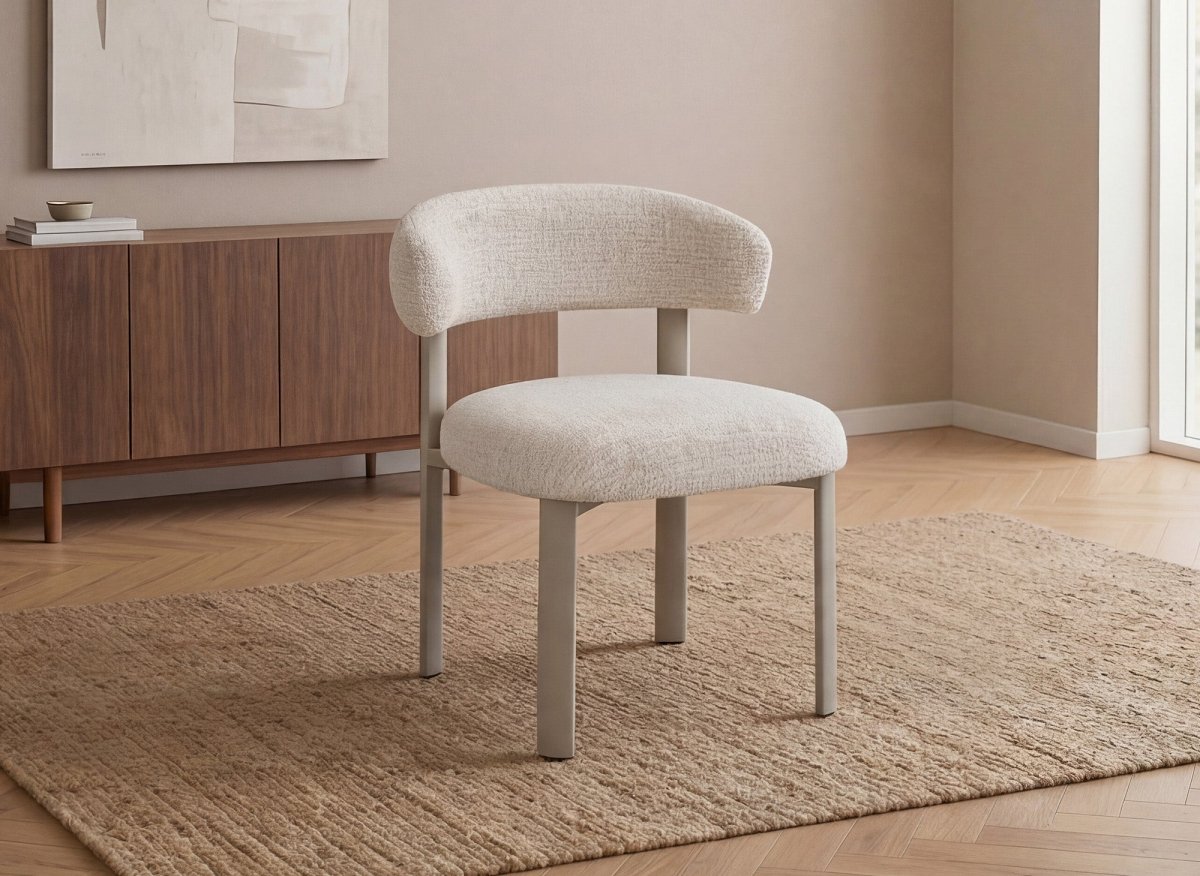 Lot de 2 chaises en velours tissé écru pieds en métal gris LOUISA
