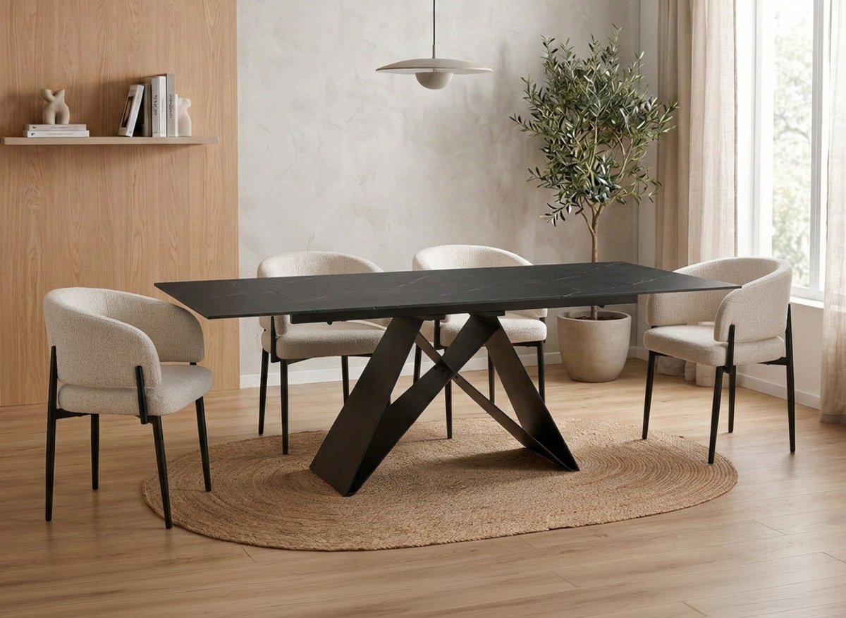 Lot de 2 chaises en velours tissé écru pieds en métal noir DIANA